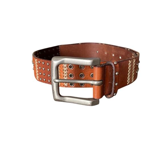 Fossil Mens Brown Leather Studded Belt size small - Picture 1 of 11
